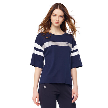 fila(斐乐)2017 w系列 休闲女装条纹t恤 夏季新款宽松短袖t 高圆圆