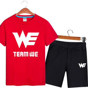 凹凸(aotu)we队服t恤衣服男夏圆领短袖五分裤半袖加大码 红衣黑裤 4xl