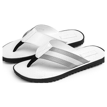 运动户外男夏拖鞋凉鞋人字拖男简约沙滩鞋大码厚底拖鞋防滑 银白 白底