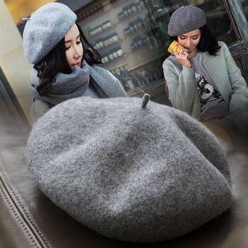 韩国秋冬款毛呢蓓蕾帽画家贝雷帽女画家帽 装饰帽女帽 驼色