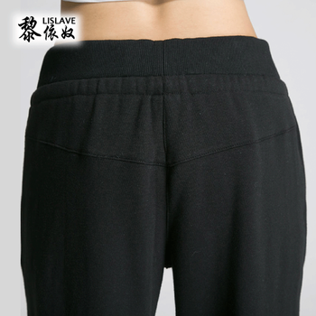 黎依奴/lislave 加厚加绒裤休闲裤女大码舒适透气运动裤时尚居家卫裤女装7145904 黑色 2XL   加厚加绒