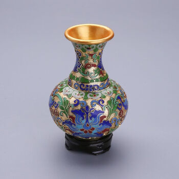 1053  中国　景泰藍　七宝　琺瑯　花瓶　2客　時代物 1053 中国 景泰藍 七宝 琺瑯 花瓶 2客 時代物 【公式通販】