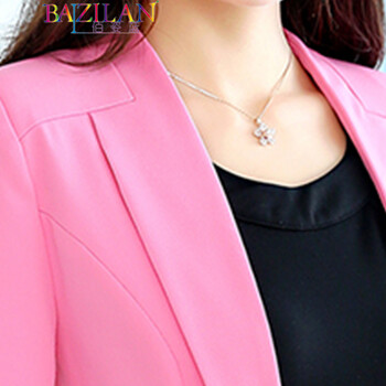 佰姿蓝2014秋季女装新款外套韩版修身七分袖撞色百搭小西装AXZ1 粉红色 L