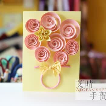 艾晴手贺现货diy立体手工贺卡创意生日情人节七夕母亲感谢礼物元旦节3d花束卡片送女老师班主任教授长辈黄色底粉色卷卷花 图片价格品牌报价 京东