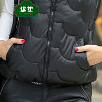 沫笙2015冬季新款韩版时尚连帽羽绒棉马甲女m4907 黑色 L