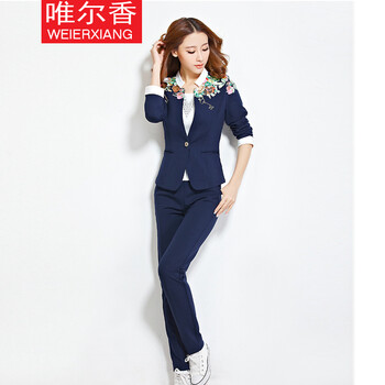 唯尔香  2015秋装女装小西服三件套修身显瘦运动套装时尚休闲 粉红色 XXL