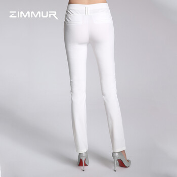 zimmur2015新款中腰休闲OL百搭长裤子RP75043587 白色 S