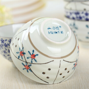 
                                        山田烧陶瓷碗套装 釉下彩(4.5英寸)米饭碗日式和风餐具(6只装) 混色装                