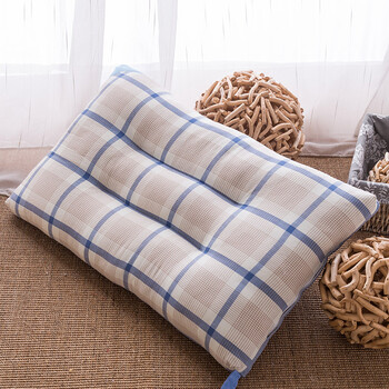 迎馨家纺 全棉可水洗枕芯 高弹护颈纤维枕头 蓝色大格 46*72cm