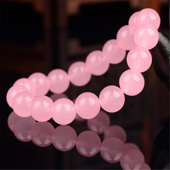 万年一玉粉玉髓仿水晶单圈佛珠女款手串8毫米