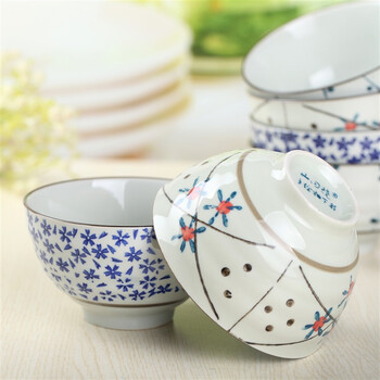 
                                        山田烧陶瓷碗套装 釉下彩(4.5英寸)米饭碗日式和风餐具(6只装) 混色装                