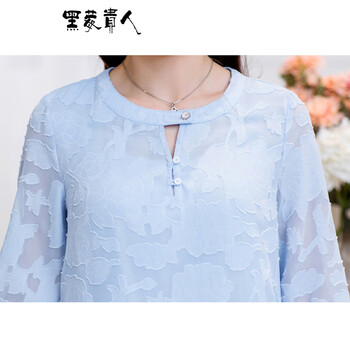 黑莓贵人 2015春装新款女雪纺衫 韩版打底衫圆领七分袖雪纺衫 女 X069 白色 XL