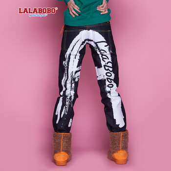 清 LALABOBO  女裤直筒显瘦休闲大码裤 赤耳大A直筒牛仔裤 漂白 25码