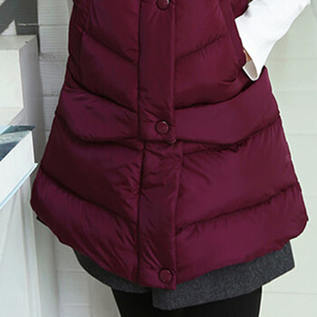 迪娜苏2015冬装新款女装韩版休闲中长款加厚连帽羽绒棉服长短两穿马甲外套 紫红色 XXL