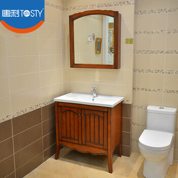 唐彩tosty欧式仿古浴室柜组合 实木橡木落地 陶瓷台面 tc37122-8 tc3