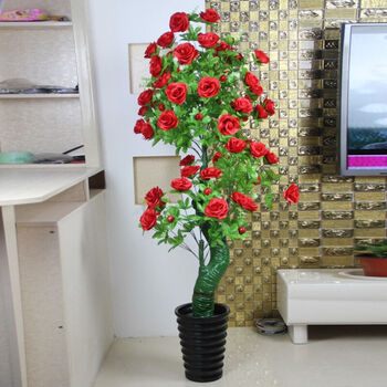 仿真花 高杆红果月季花 落地摆放花卉套装 红果月季单支花 绿化花