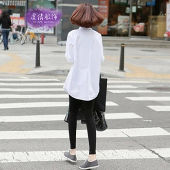 虞倩YQ 2015春新品韩版女装宽松纯棉大码中长款衬衣女长袖Y087 白色 XXL