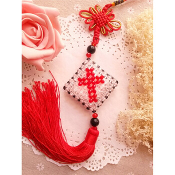 十字架编织汽车挂件后视镜吊坠汽车室内装饰车载挂饰 方形水晶挂件