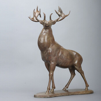 蒂拉 欧式复古麋鹿摆件书房客厅玄关铜雕塑摆件工艺品办公桌书橱酒柜