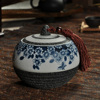 品瓷汇 雪花釉 陶瓷  茶叶盒 珍珠釉醒茶罐 茶叶罐 蝶恋花