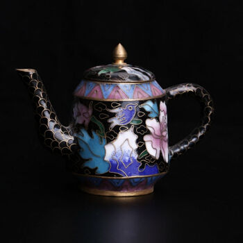 G607◇【文革期】 中国景泰藍 銅胎掏絲琺瑯富貴図瓶 一対 木製