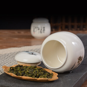 臻艺 陶瓷迷你茶叶罐茶罐 密封小号铁观音普洱茶缸便携储茶罐 小号茶叶包装盒可定制 花斑斜口罐大