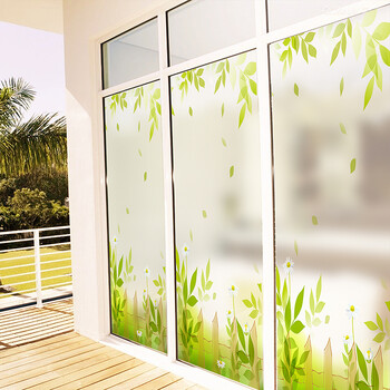 蓝瑞静电玻璃贴膜 防晒隔热膜田园磨砂客厅阳台移门玻璃纸 绿叶清风