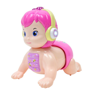 大号电动音乐爬娃娃 儿童婴儿电动玩具 灯光音乐趣味爬行娃娃 粉红色