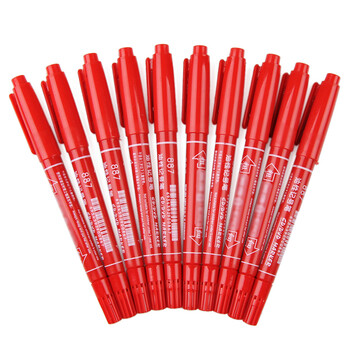 887小双头记号笔勾线笔防水不易擦油性记号笔 10支装 10支红色