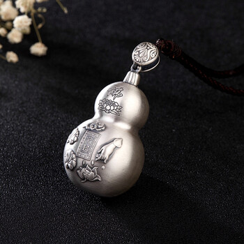 999空心葫芦纯银福禄复古泰银吊坠项坠男女挂件项链 足银葫芦配绳子