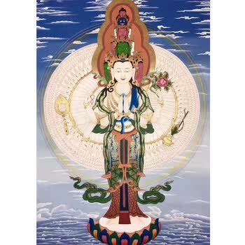 (尼泊尔)lama 精品24k纯金宝相传神《千手观音》 唐卡画师