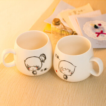 创意情侣水杯陶瓷杯不离不弃一对杯子马克杯咖啡牛奶早餐杯子c 一对