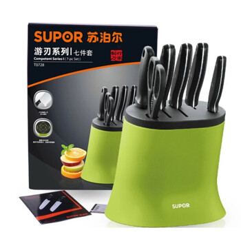 
                                        苏泊尔（SUPOR） 游刃系列刀具七件套装 不锈钢刀具T0728 砍骨菜刀切片刀颜色随机                