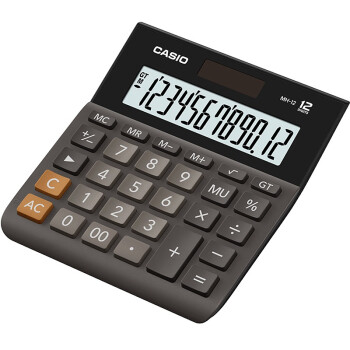 卡西欧（CASIO）MH-12-BK小型12位双电源桌面办公超宽计算器黑色专业计算系列