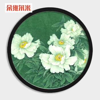 国画牡丹创意圆形框装饰画有框画花卉工笔画现代中式挂画壁画hp 13 44