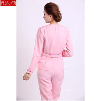 
                                        绮彤小镇2015春夏秋冬装时尚新款美容师工作服美容服美容师服装美容院工作服套装套裤职业装 粉红色 XXL 胸围96cm                