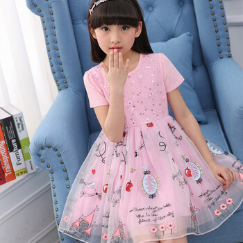 女童连衣裙夏装新款短袖儿童公主裙宝宝小女孩裙子童装a字裙z 粉红色