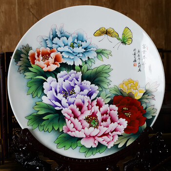 [富贵春华] 瓷盘粉彩 大盘子  底座为赠送品  艾文招作品 江西省老