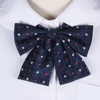 2017夏季新款日本制服领结日系学生蝴蝶结刺绣领花格子花点领花 绀色