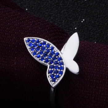 bronni彩宝 18k白金天然蓝宝石吊坠蝴蝶项链女款 单坠现货