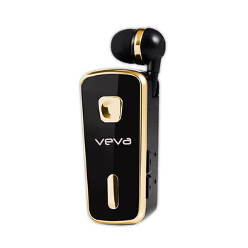 VEVA V8 入耳式防噪音4.0运动车载音乐蓝牙耳机商务伸缩领夹耳塞式立体声通用 黑色金边