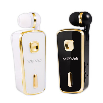 VEVA V8 入耳式防噪音4.0运动车载音乐蓝牙耳机商务伸缩领夹耳塞式立体声通用 黑色金边