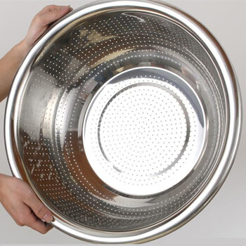 加厚大盆不锈钢漏盆圆形沥水盆淘米篮水果盆沥水盆淘米洗米洗菜盆40cm