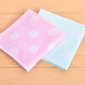 永亮毛巾 小方巾纯棉纱布婴儿口水巾手帕 圆点款2条装