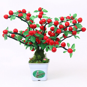 仿真水果树假柠檬树绿色植物家居摆设客厅装饰盆栽 白方盆红苹果