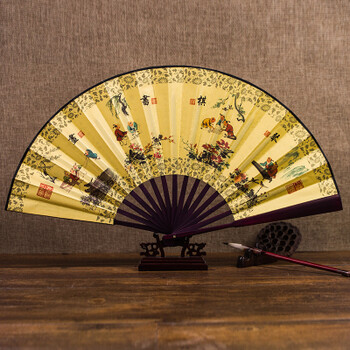 送男友 扇子折扇男士古风大绢纸扇 中国风古典折叠扇子复古物品 琴棋