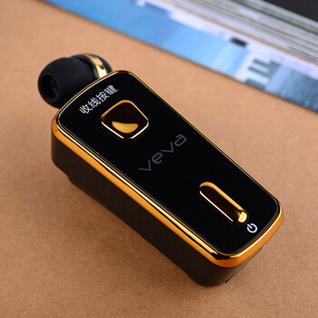 VEVA V8 入耳式防噪音4.0运动车载音乐蓝牙耳机商务伸缩领夹耳塞式立体声通用 黑色金边