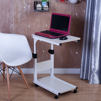 旋转电脑桌沙发边床边可升降升缩桌面简约大方可移动 象牙木