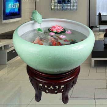 奋行景德镇陶瓷鱼缸循环过滤盆流水缸客厅加湿器摆件 影青釉大号直径88cm