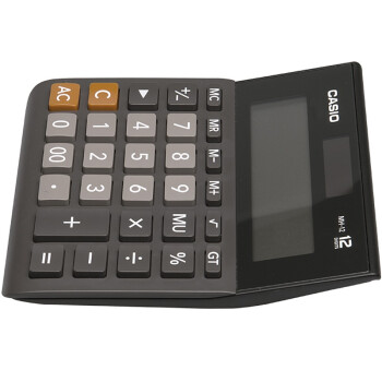 卡西欧（CASIO）MH-12-BK小型12位双电源桌面办公超宽计算器黑色专业计算系列